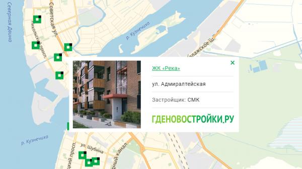 Новостройка ЖК «Река» на карте Архангельска Новостройка ЖК «Река» на карте Архангельска