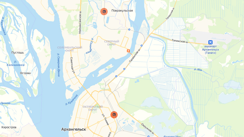 Карта поселок талаги архангельск