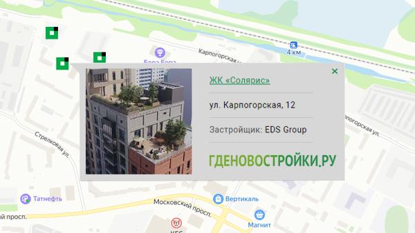 Новостройка ЖК «Солярис» на карте Архангельска