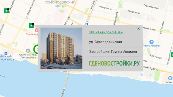 Новостройка ЖК «Аквилон SAGE» на карте Архангельска