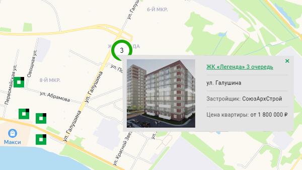 Новостройка ЖК «Легенда-3» на карте Архангельска