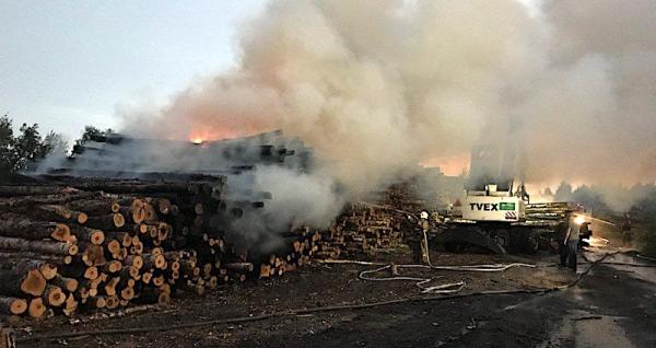 Ночной пожар в Онеге чуть не уничтожил лесозаготовительную компанию