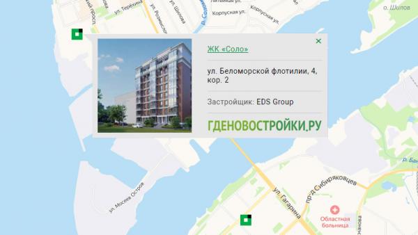 Новостройка ЖК «Соло» на карте Архангельска