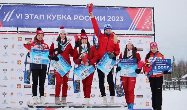 Фото с награждения победителей и призёров Кубка России. 10 км, свободный стиль.